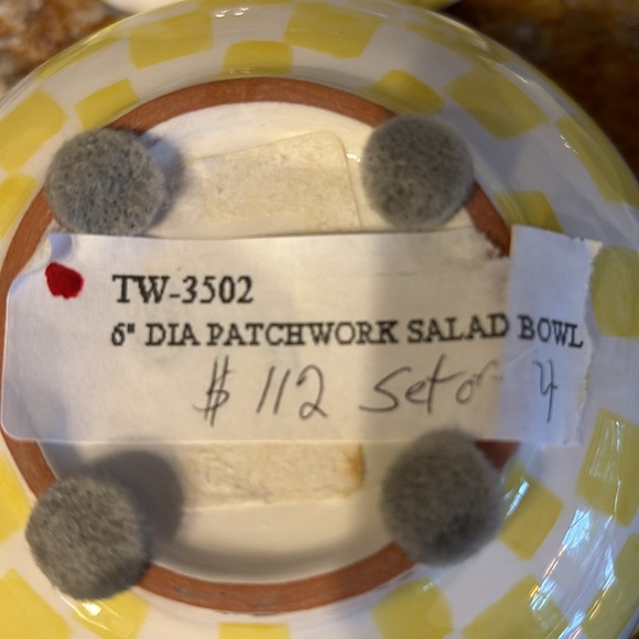 Hand Painted Yellow Checkered Bowls-Patti Cappell Design for Two’s Company - Picture 3 of 14